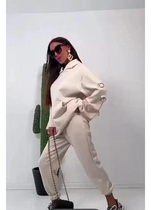 Жіночий прогулянковий костюм; кольори: чорний, бежевий, графіт; розміри: 48-50(s) 52-54(m) 56-58(l);