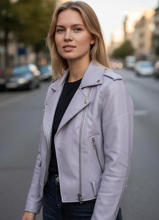 Кожанка лаванда косуха эко кожа кожзам зара zara серая сиреневая лиловая xs s m курточка куртка кожаная женская