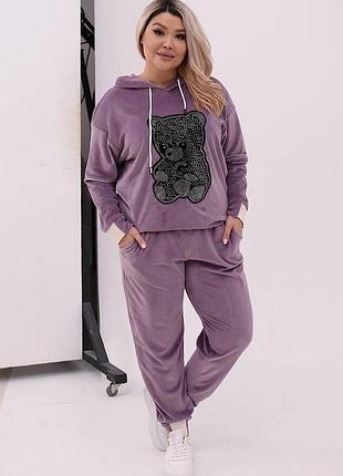 Велюровмй костюм з ведмедиком у камінцях у кольорах