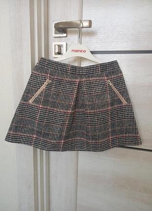 Нарядна гарна тепла фірмова зимова демісезонна весняна осіння спідниця теплая юбка в клетку клітинку клітчаста f&f для дівчинки 6-7 років