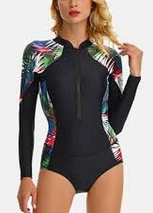 Купальник сдельный черный с утяжкой размер 44-46 / 10 s с рукавами спортивный в бассейн