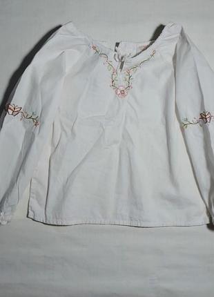 Девочке белая блуза блузка реглан пог 31 см, хлопок, вышивка цветы и бабочки