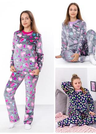Теплая махровая пижама для девочки, плюшевая пижама велсофт подростковая