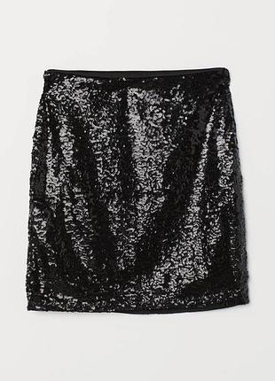 Спідниця h&m з паєтками, чорна, р. s