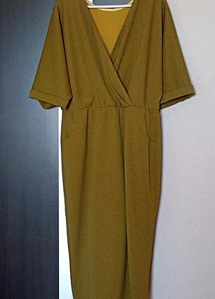 Стильна сукня , горчично-,зеленого кольору, з якісної тканини .