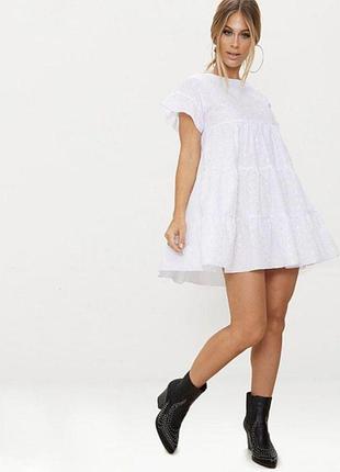 Платье ярусное белое хлопок р хс-с