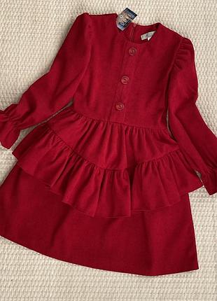 Детское красное вельветовое платье для девочки размер 122,128,134,140,146,152