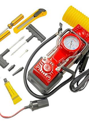 Автомобильный компрессор с набором инструментов в кейсе - 12в x 7bar x 40л/мин двухпоршневой