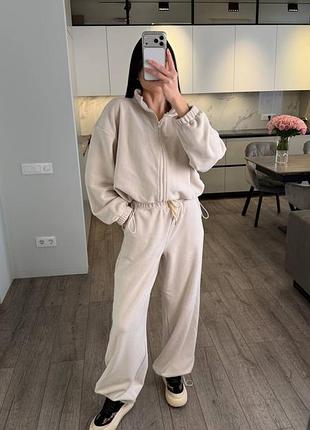 Костюм оверсайз турецький фліс бежевий 42–48