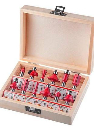 Набір фрез кінцевих по дереву intertool - 12 шт.