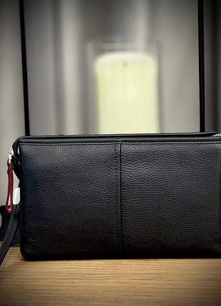 Мужская борсетка из натуральной кожи черного цвета