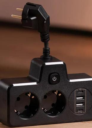 Сетевой фильтр-разветвитель snails 2 розетки led 4 usb 8 см, сетевой фильтр