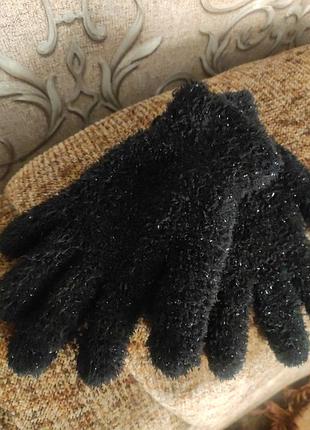 Жін  пухнасті з люрексом перчатки perco 2