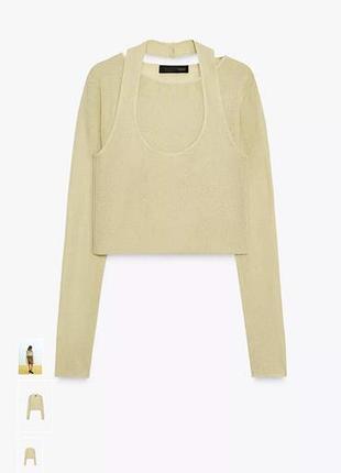 Топ zara желтый с круглым вырезом и длинными рукавами, размер s