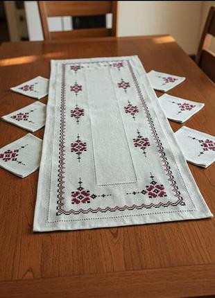 Вышитый льняной набор "затяжка". ручная работа. вышито крестиком. с сеткой