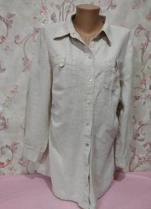 Рубашка длинная для беременных,  лён, модный цвет тауп3 фото