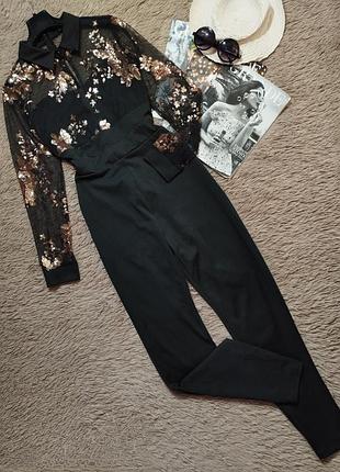 Шикарный брючный комбинезон с пайетками/комбез/ ромпер