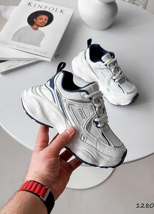 Кросівки жіночі alex білі + синій + срібло, натуральна шкіра