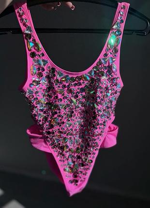 Розкішний купальник фірмовий суцільний з камінцями