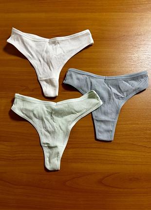 Набір трусиків стрінги у рубчик «cotton» 3 шт.