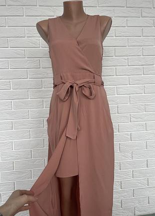 Рожево-цегляна довга сукня river island на запах з розрізом, кишенями, і поясом