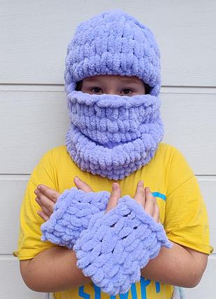 Детская вязаная шапка-балаклава