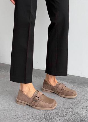 Туфлі жіночі бежеві / класичні туфлі кольору мокко з квадратним носиком / бежеві туфлі з квадратним мисом