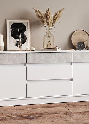 Великий комод із дверима та шухлядами еверест стайл-1600 160,2х39х75,4 см німфея альба (білий)/бетон (dtm-071158)