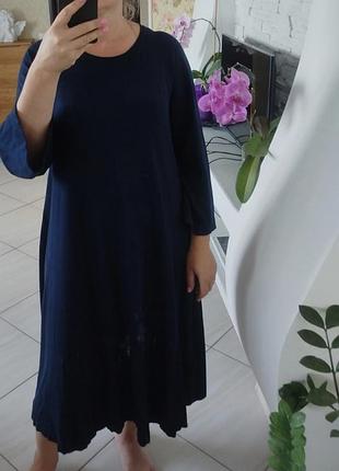 Платье трикотажное темно синяя миди