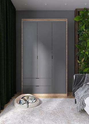 Шкаф распашной для одежды с выдвижными ящиками (штанга-штанга) эверест сити-1200 120,2х50х204,6 см дуб сонома/графит (dtm-071097)