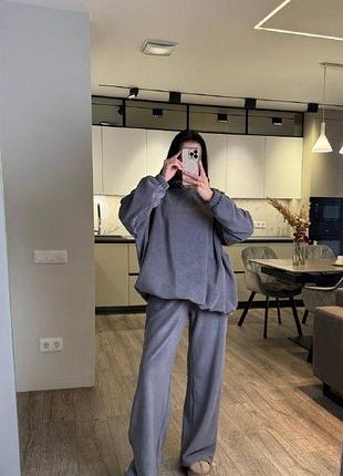 Теплый костюм оверсайз на плюше серый 42–48 | турецкий флис