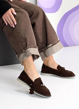 Шоколадные замшевые лоферы мокасины цвет на выбор