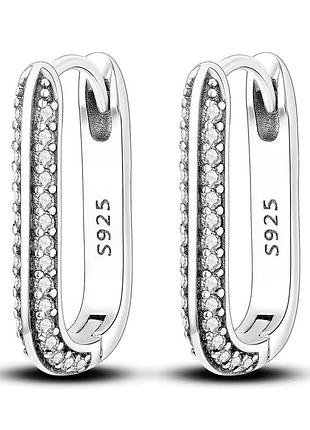 Срібні овальні сережки конго з чорнінням та кристалами срібло 925