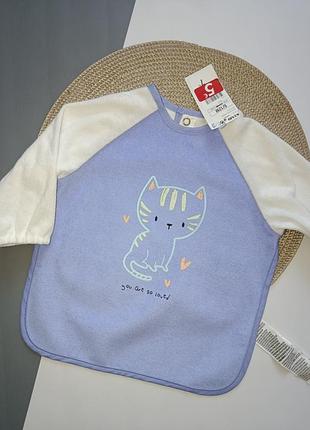 Нагрудний, слюнявчик з довгим рукавом для дівчинки 6-12 місяців, kiabi.