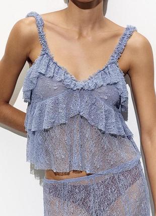 Жіночий мереживний топ zara блакитний, новий!