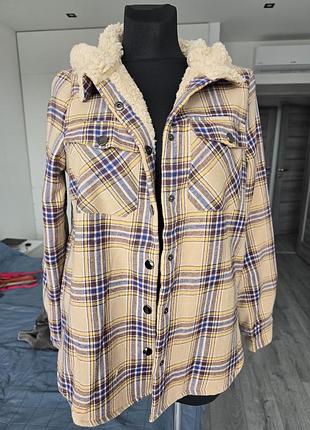 Сорочка тепла в клітинку s, m, сорочка на хутрі