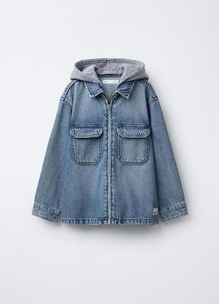 Джинсовая верхняя рубашка с капюшоном zara 4571 (4110/600/400)