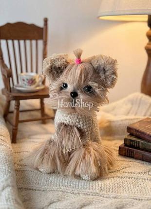 Авторская вязаная игрушка песик йоркширский терьер
