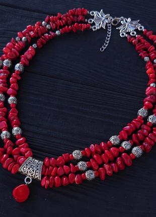 Пышное ожерелье из натурального коралла | водопад|