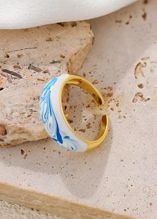 Кольцо с креативным дизайном в виде капли воды из сине-белого фарфора, минималистичное, с эмалью, с широким отверстием, повседневное украшение