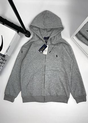 Худи зип женское / мужское серое меланжевое с капюшоном осеннее весеннее летнее