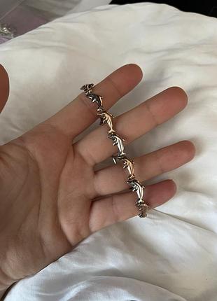 Срібний браслет з позолотою у формі дельфінів 925 проба