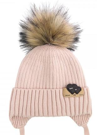 Тепла зимова шапочка для дівчаток на флісі 2-5 років