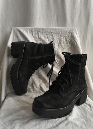 Черевики зимові демі нубук вовна хутро платформа підборів блискавка rieker рикер ботильйони масивні