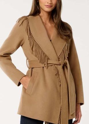 Пальто на запах з бахромою tu