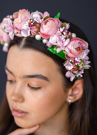 Обруч для волосся український квіти рожевий