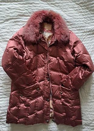 Куртка жіноча зимова (пуховик) з капюшоном, хутряний натуральний комір 48 р