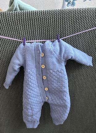 Теплий в'язаний комбінезон для немовлят блакитний 56-68
