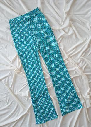 Женские лосины, леггинсы клеш, зелено-синие, в принт, размер 42/44