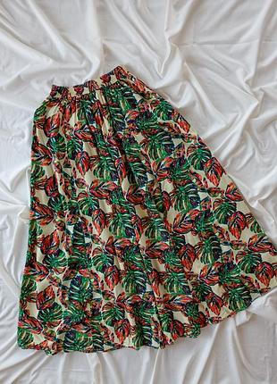 Юбка макси, длинная юбка, в принт листьев, размер 46